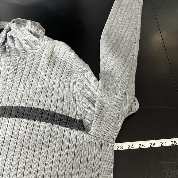VTG Y2K Old Navy L Stripe Ribbed Sweater Gray Turtleneck Grandpa Academia Skater - Picture 4 of 9